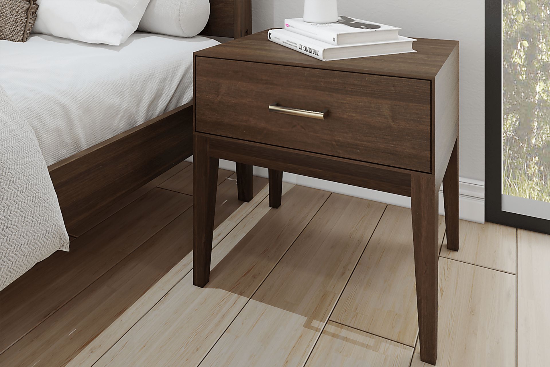 Learitt Walnut 1-Drawer Nightstand - Image 4