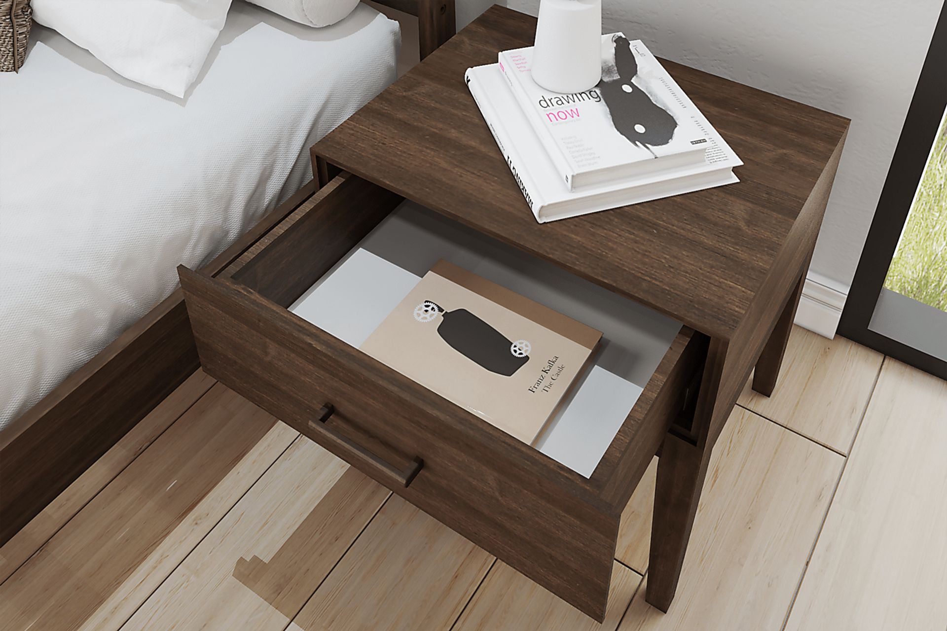 Learitt Walnut 1-Drawer Nightstand - Image 5