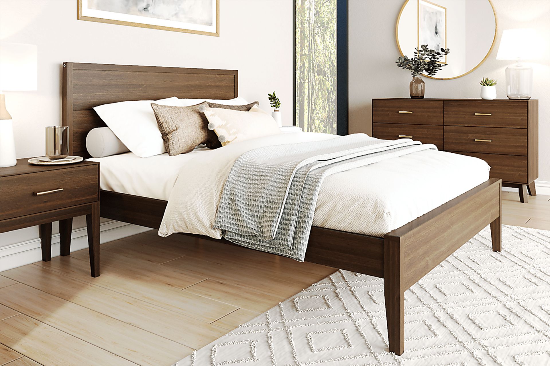 Learitt Walnut Dark Wood Pine Queen Platform Bed Rooms To Go 