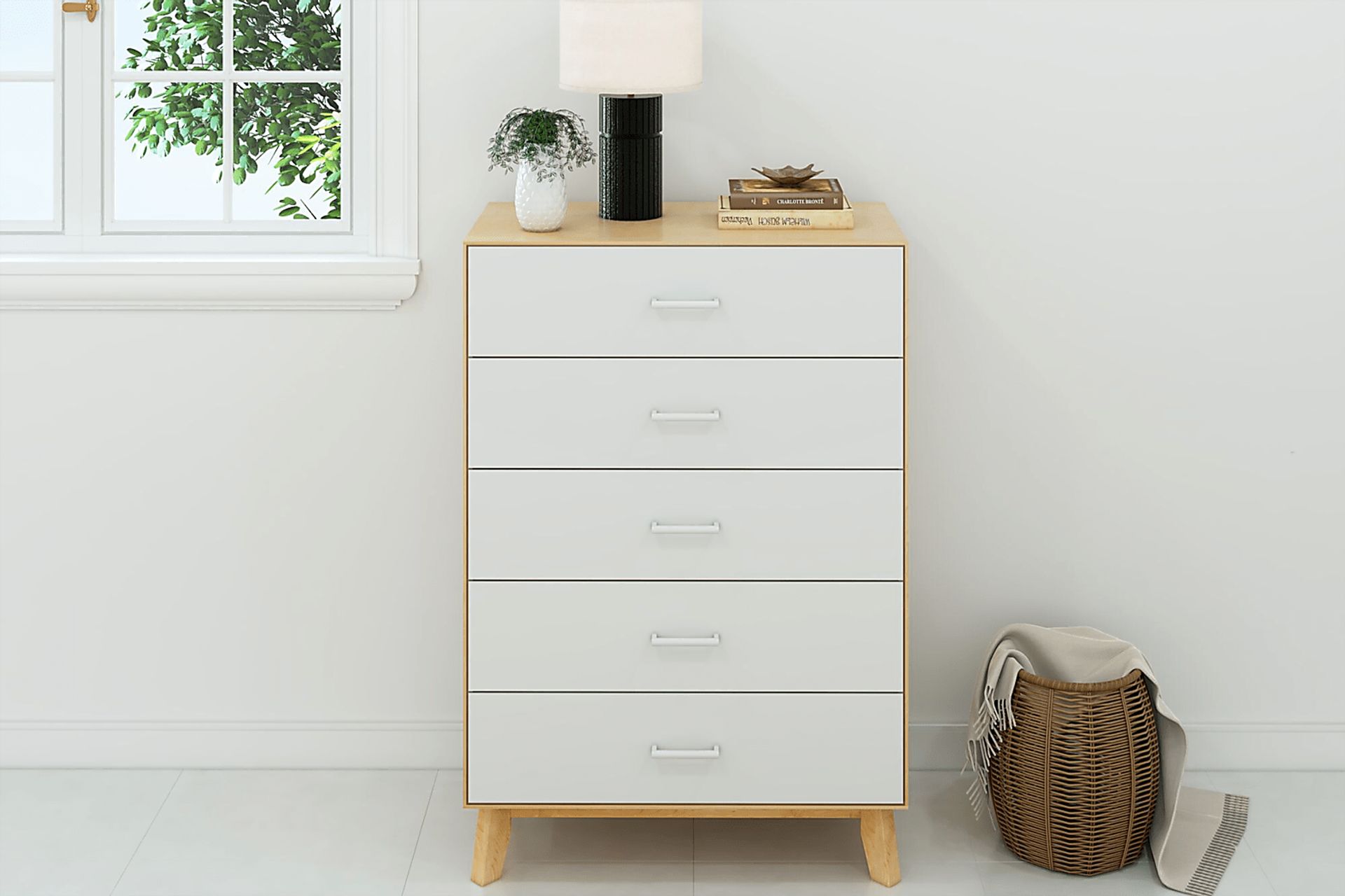 Learitt White Natural 5-Drawer Chest - Image 2