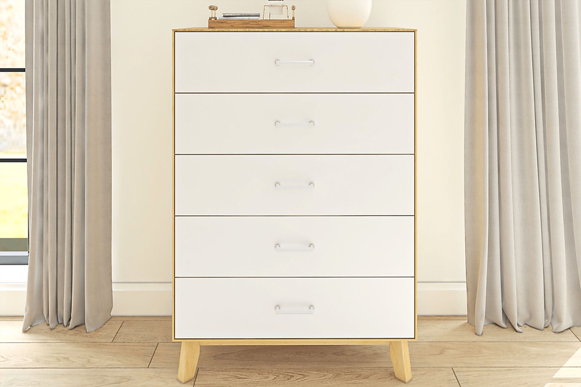 Learitt White Natural 5-Drawer Chest - Image 3
