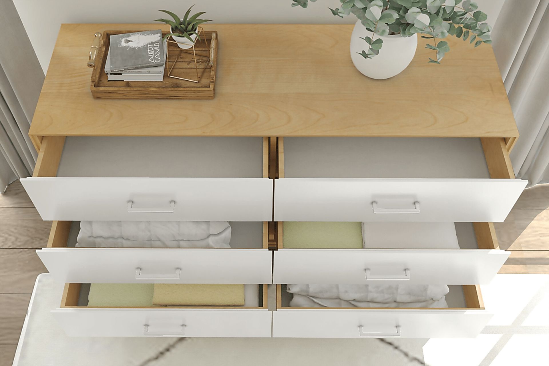 Learitt White Natural 6-Drawer Dresser - Image 4