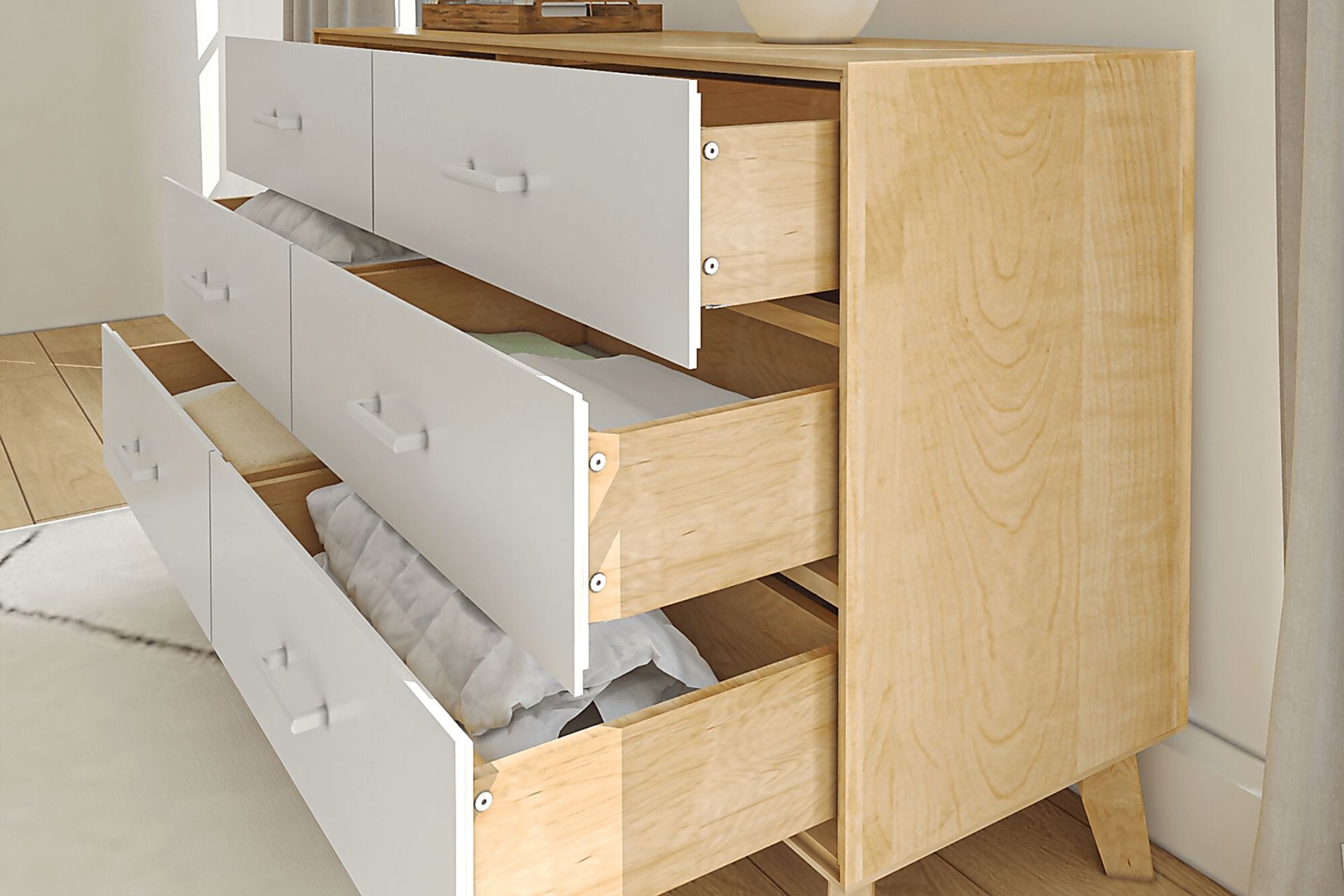 Learitt White Natural 6-Drawer Dresser - Image 5