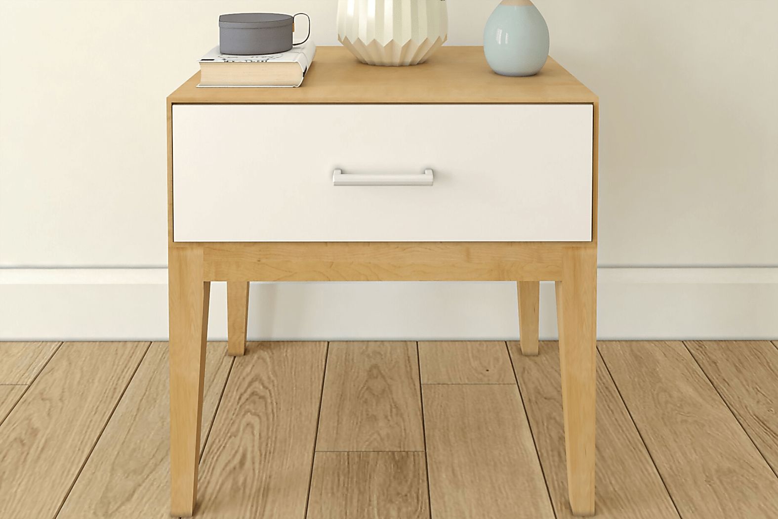 Learitt White 1-Drawer Natural Nightstand - Thumbnail 3