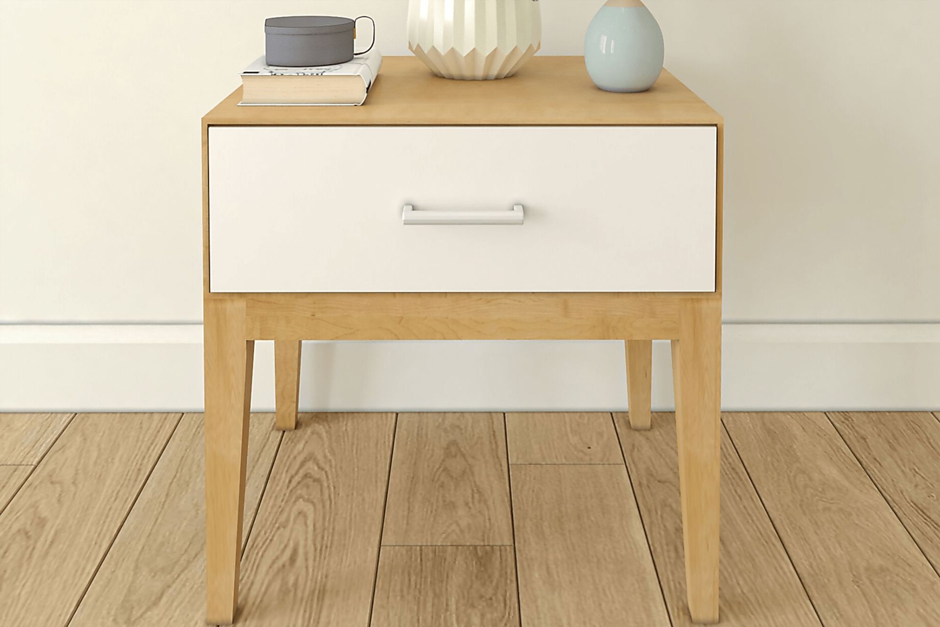 Learitt White 1-Drawer Natural Nightstand - Image 2