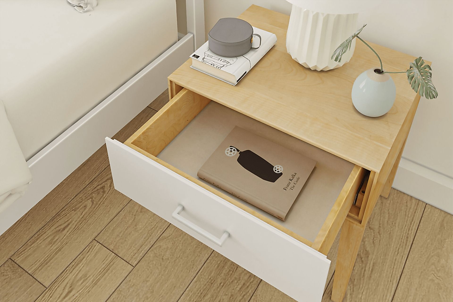 Learitt White 1-Drawer Natural Nightstand - Image 3