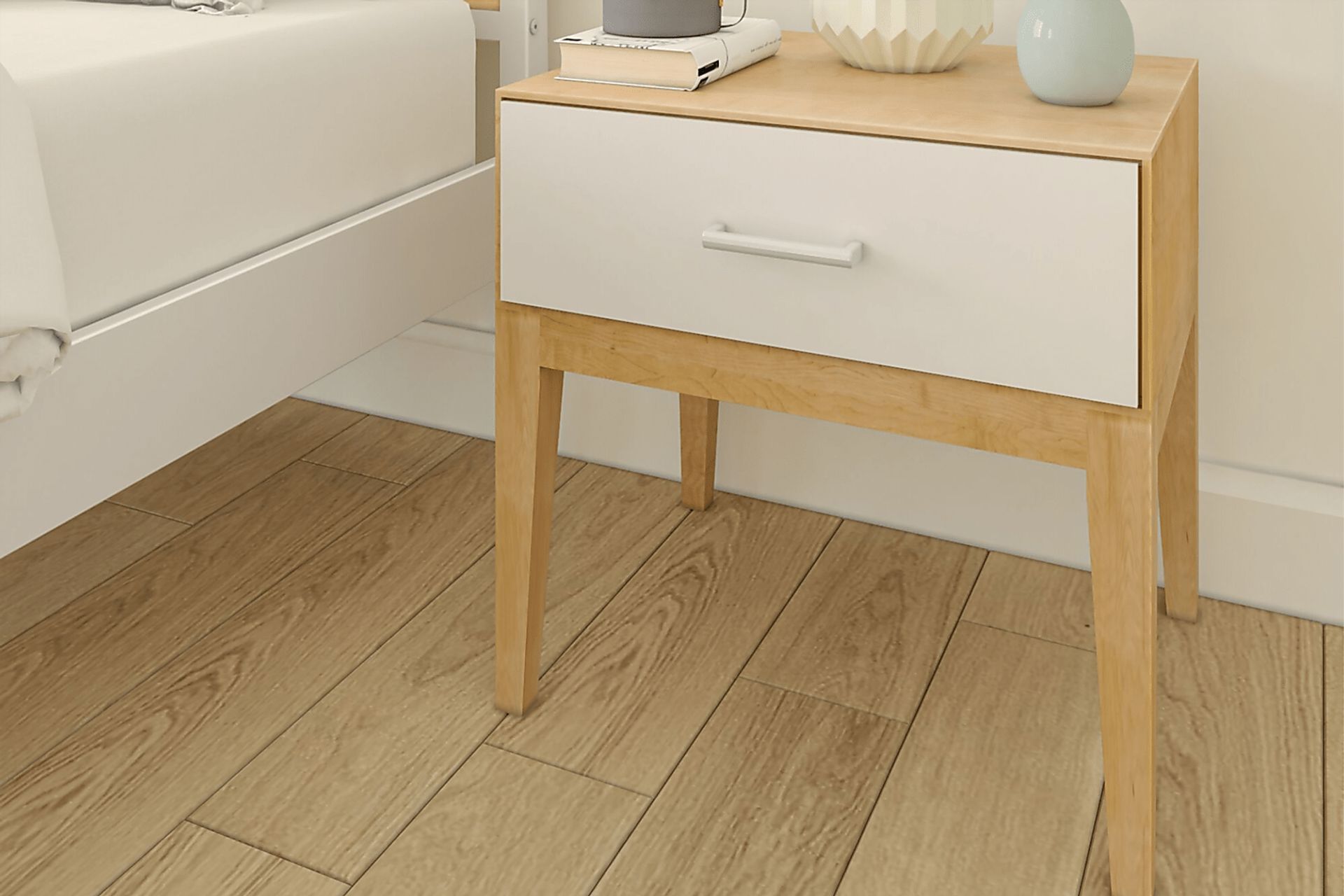 Learitt White 1-Drawer Natural Nightstand - Image 4