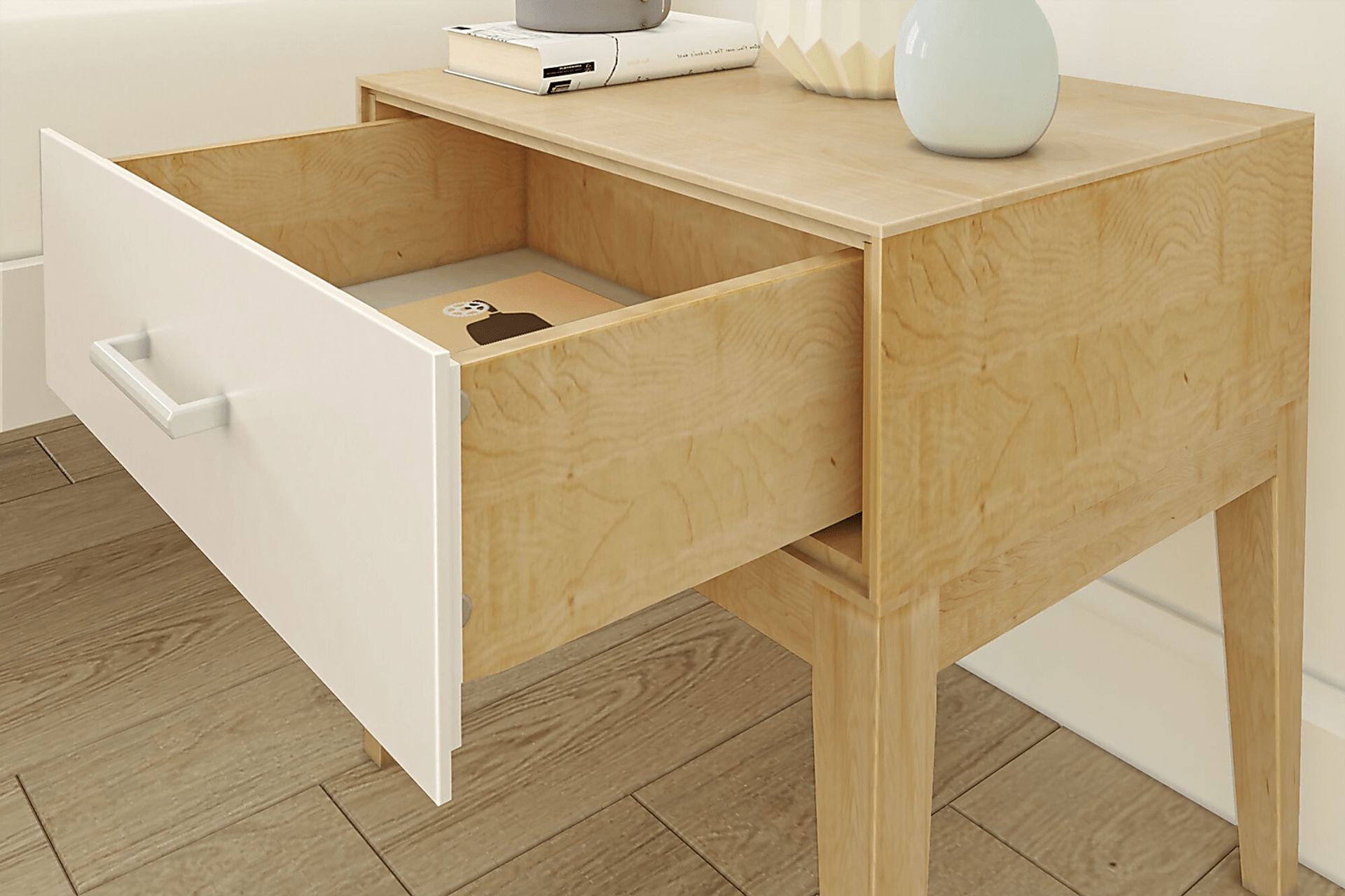 Learitt White 1-Drawer Natural Nightstand - Image 5