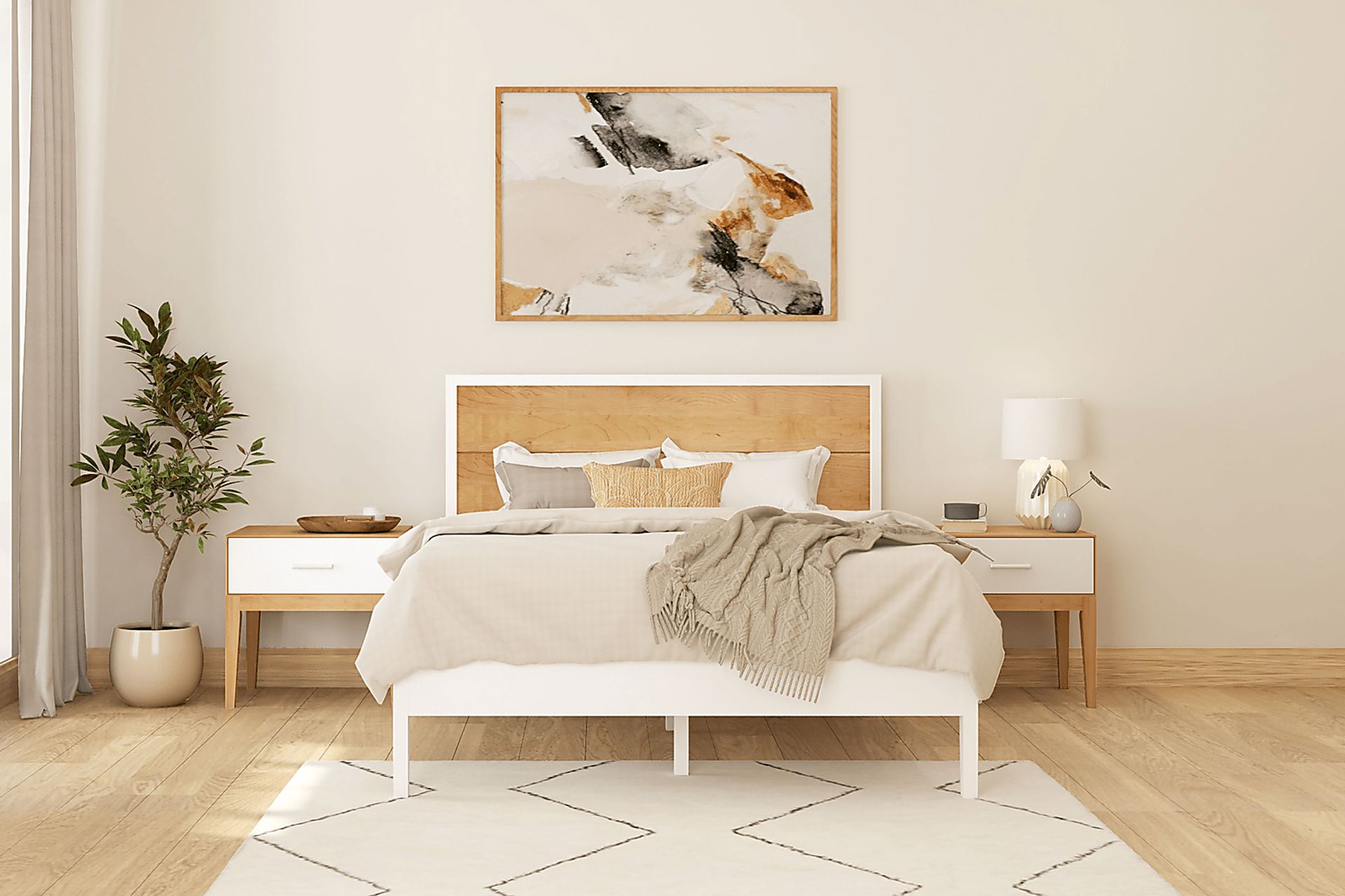 Learitt White Natural Queen Platform Bed - Image 3