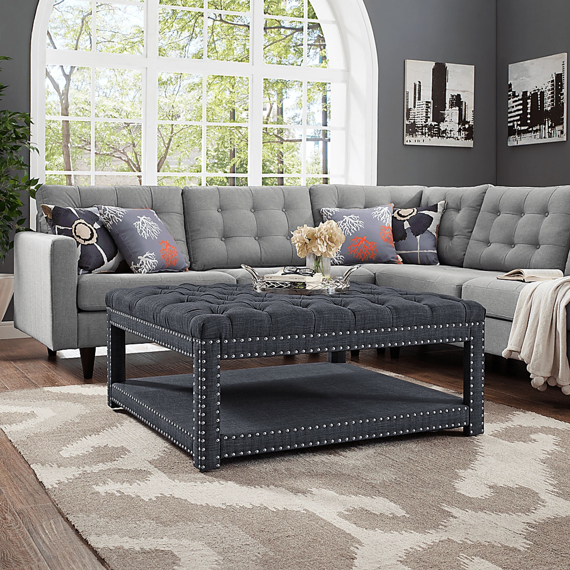 Leeflore Charcoal Cocktail Ottoman - Image 5