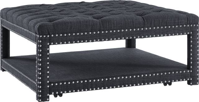 Leeflore Charcoal Cocktail Ottoman - Thumbnail - Image 1