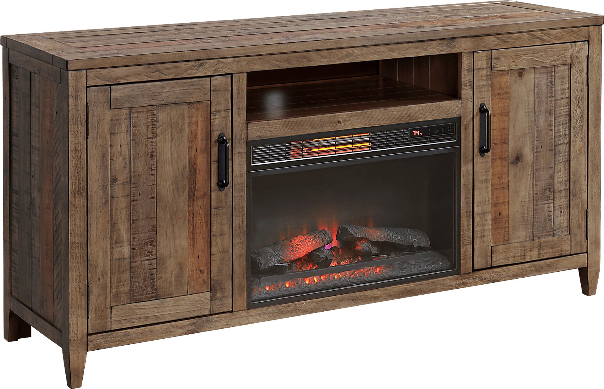 Leewood Brown 65 in. Console With Electric Fireplace - Image 1