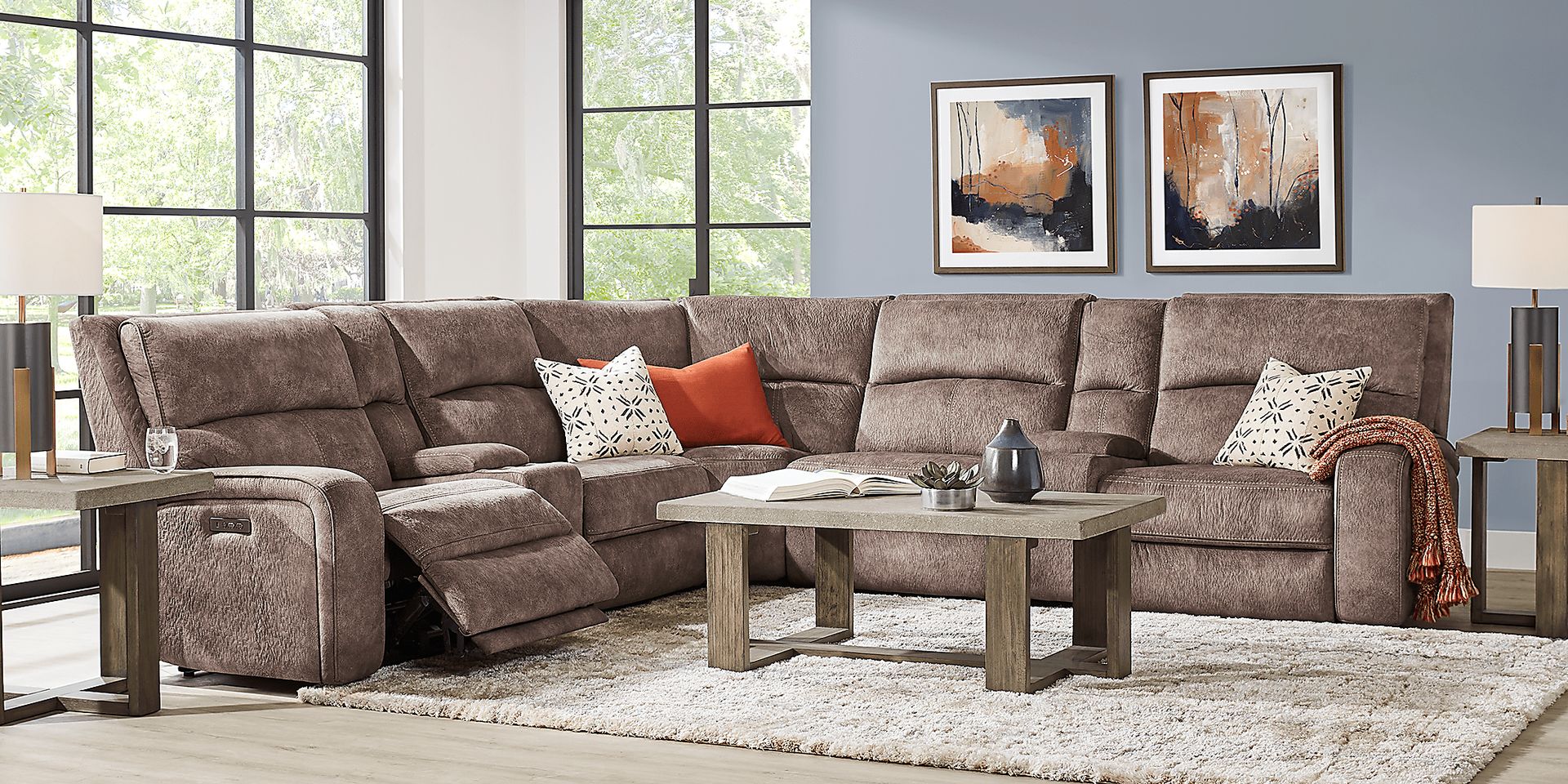 Leighton Brown 10 Pc Dual Power Reclining Sectional Living Room - Image 2