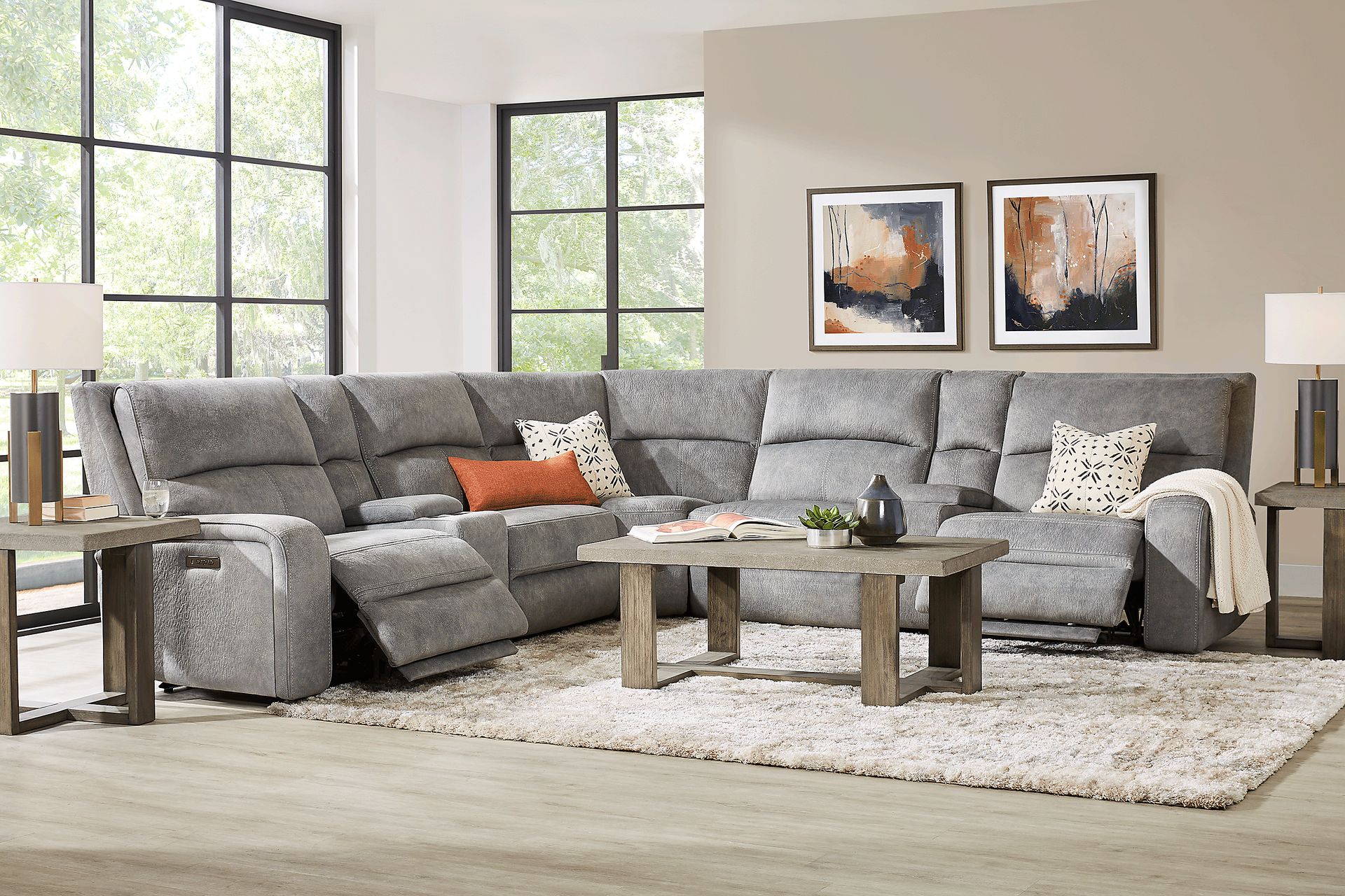 Leighton Gray Microfiber 7 Pc Dual Power Reclining Sectional - Image 2