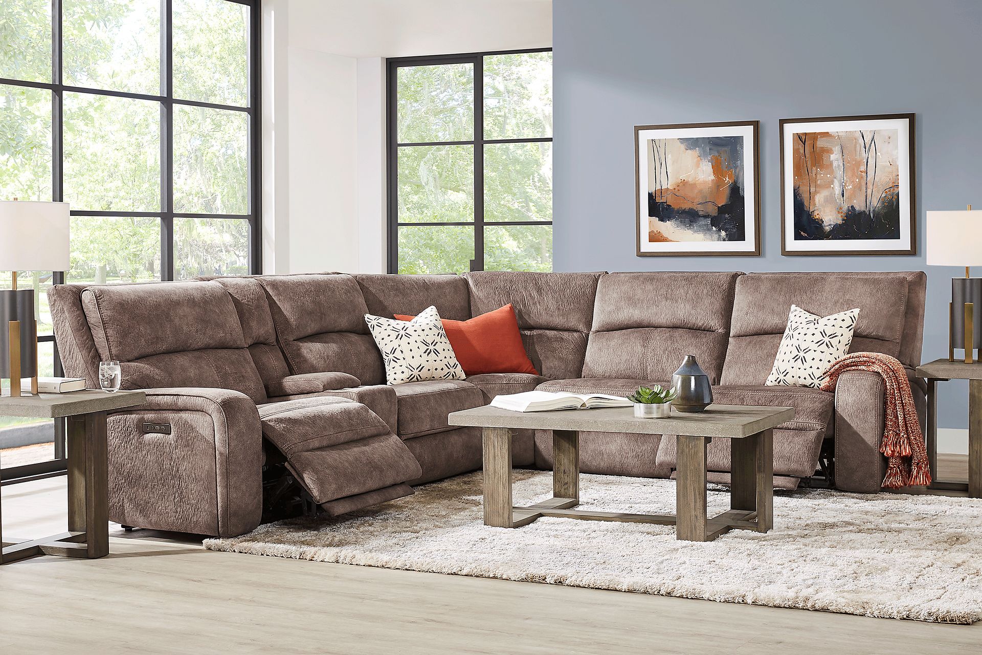 Leighton Brown 6 Pc Dual Power Reclining Sectional - Image 2
