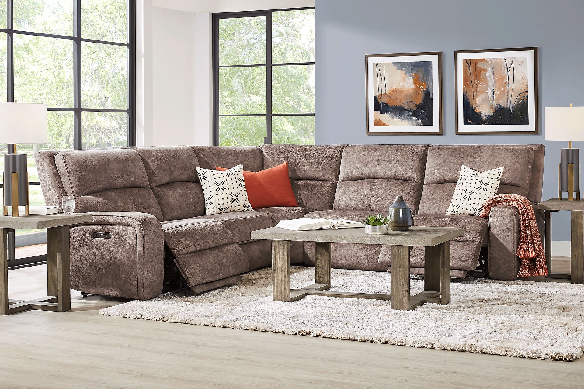 Leighton Brown 8 Pc Dual Power Reclining Sectional Living Room - Image 1