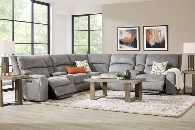 Leighton Microfiber Gray 10 Pc Dual Power Reclining Sectional Living Room - Thumbnail - Image 1