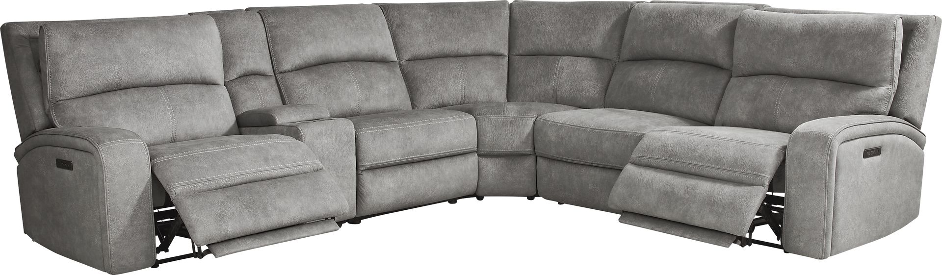 Leighton Microfiber Gray 9 Pc Dual Power Reclining Sectional Living Room - Image 5