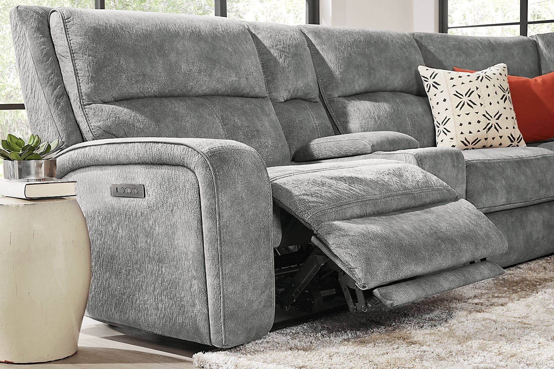 Leighton Microfiber Gray 9 Pc Dual Power Reclining Sectional Living Room - Image 6