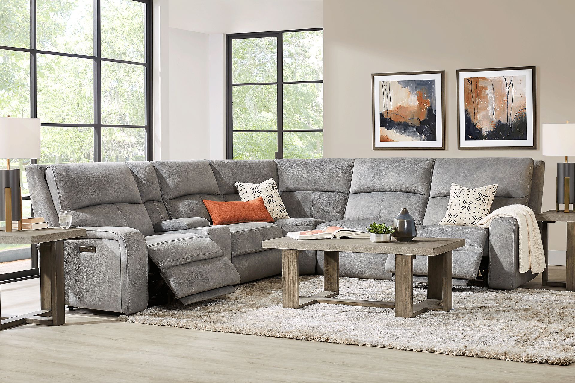 Leighton Microfiber Gray 9 Pc Dual Power Reclining Sectional Living Room - Image 1
