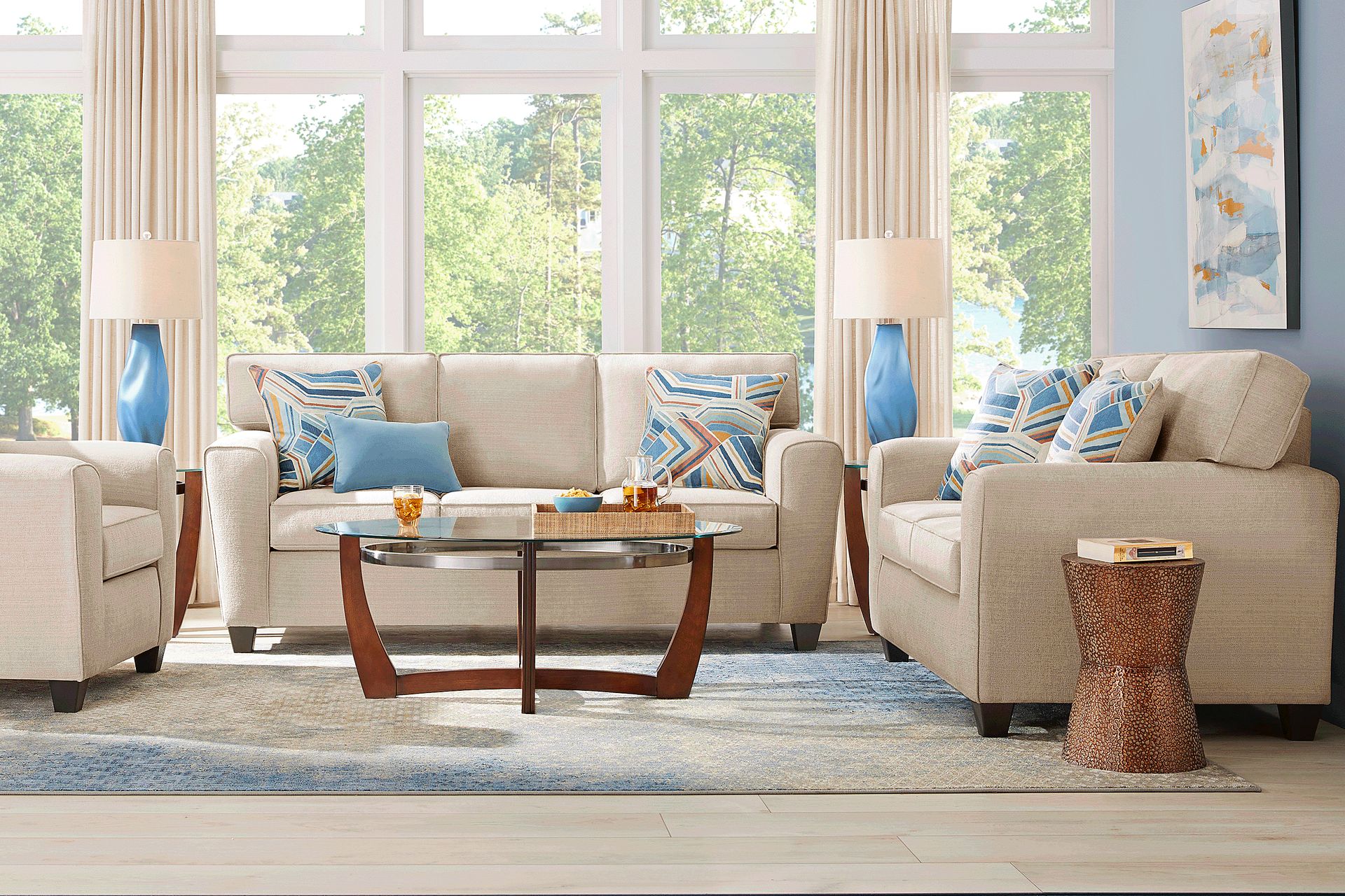 Lennon 2 Pc Beige Chenille Fabric Living Room Set With Sofa, Swivel ...