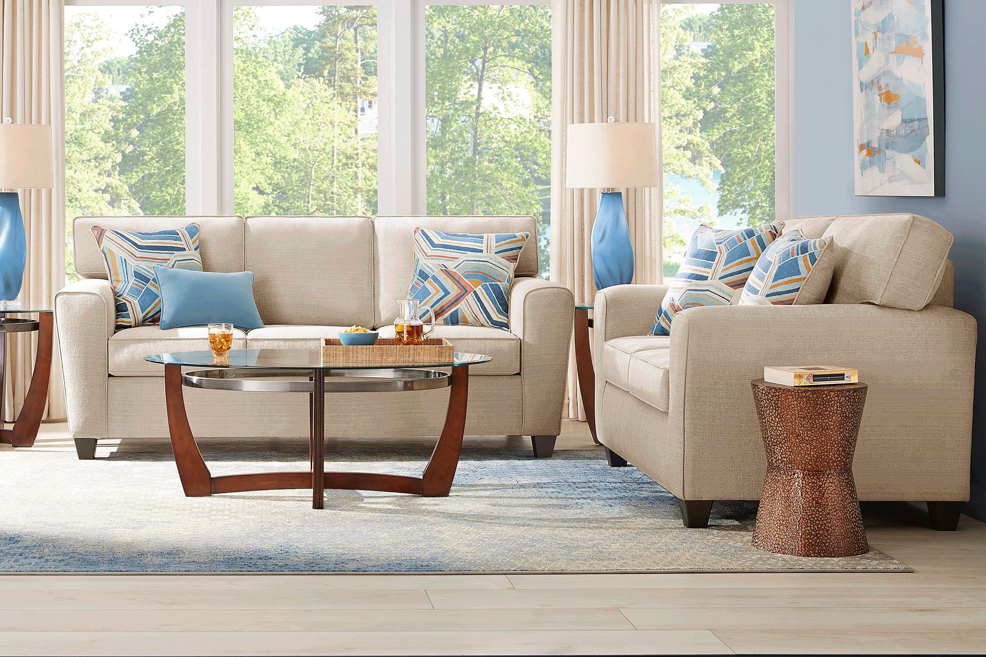 Lennon Beige 7 Pc Living Room with Gel Foam Sleeper Sofa - Image 1