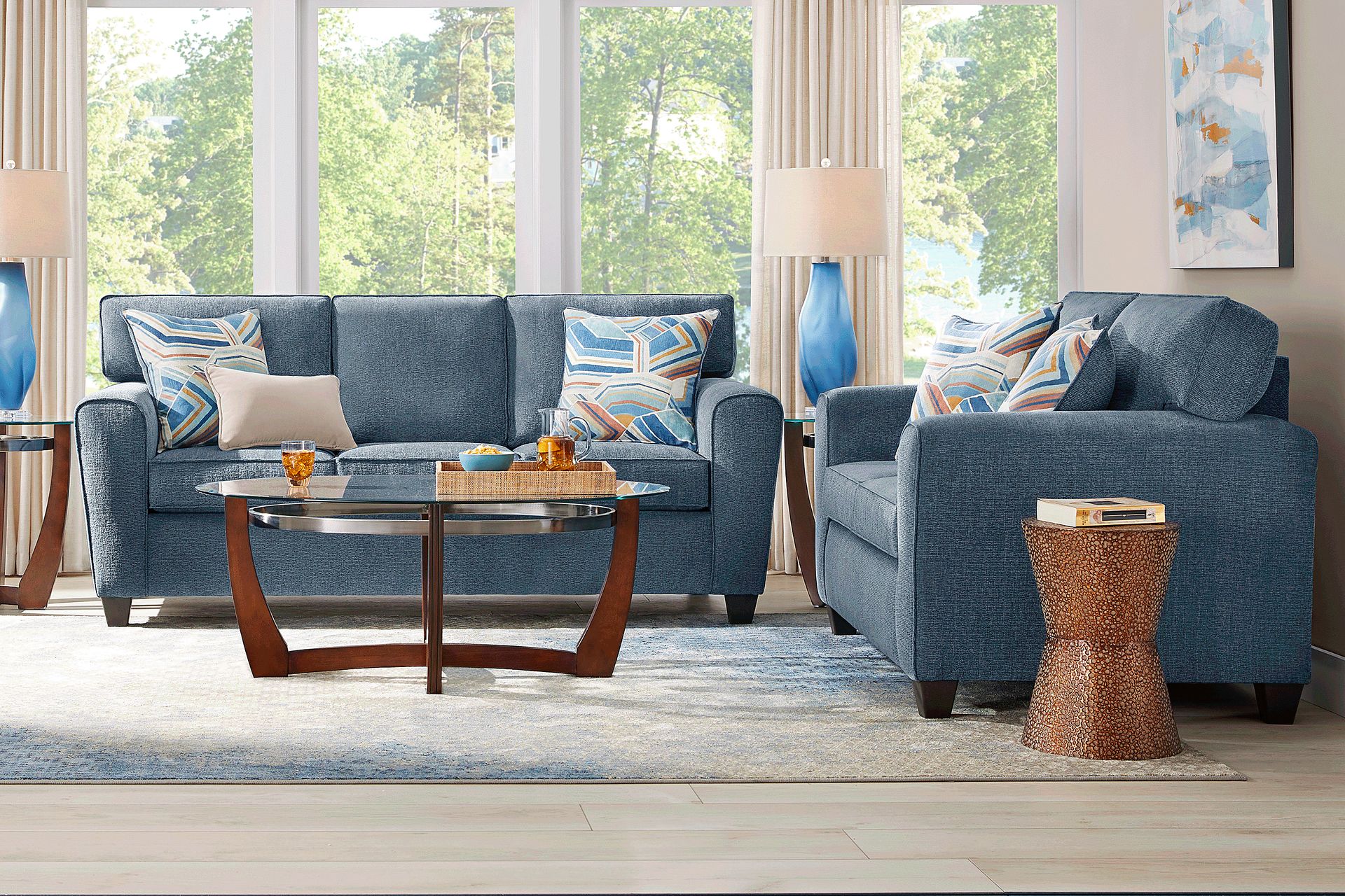 Lennon Navy 7 Pc Living Room with Gel Foam Sleeper Sofa - Image 1