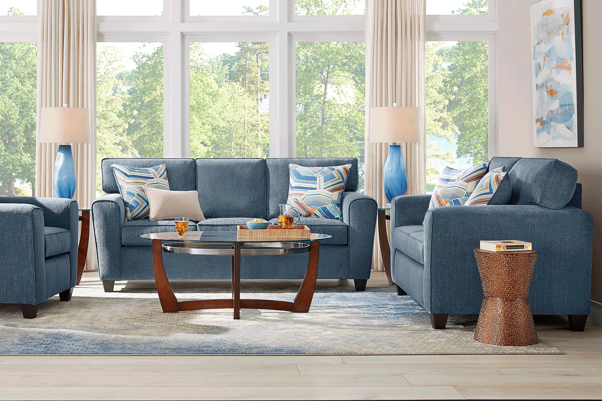Lennon Navy 8 Pc Living Room with Sleeper Sofa - Image 1