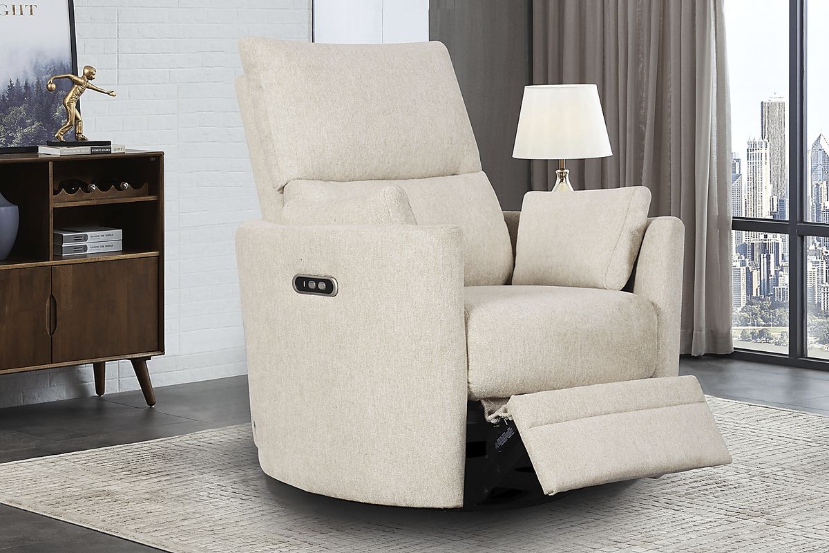 Lennox Ivory Beige Polyester Fabric Swivel Glider Recliner Rooms to Go