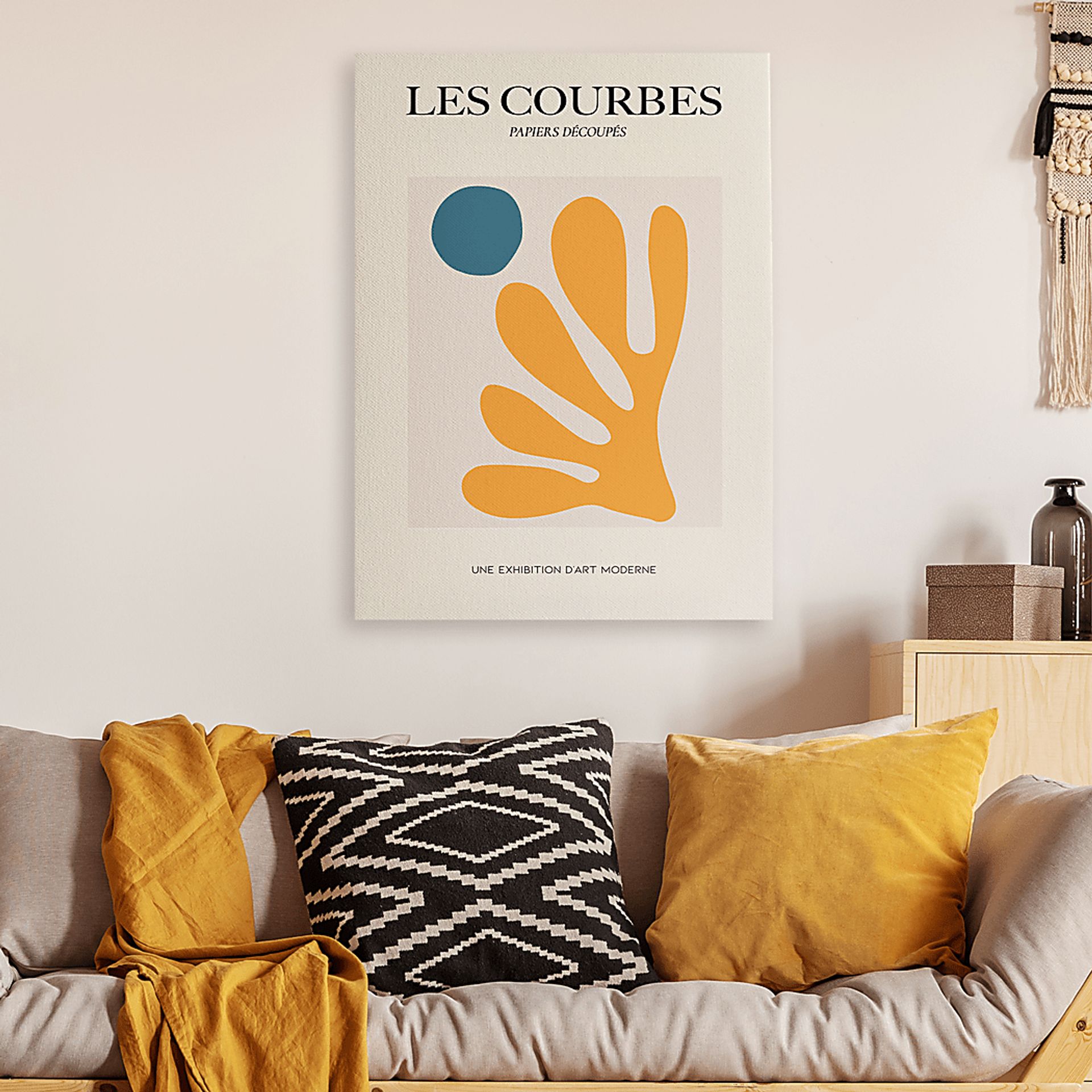 Les Courbes I Yellow Canvas Wall Art - Image 2