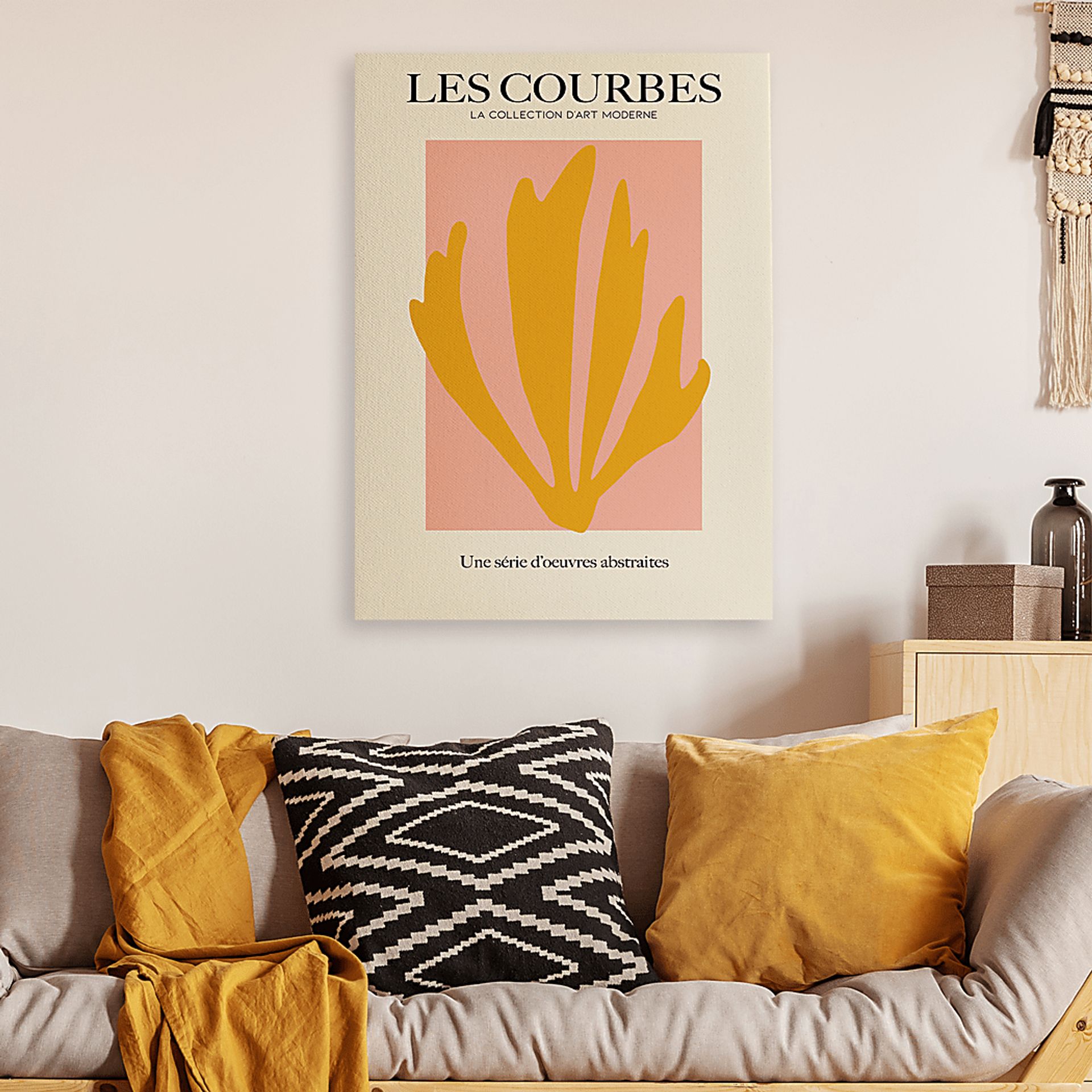 Les Courbes II Yellow Pink Canvas Wall Art - Image 2