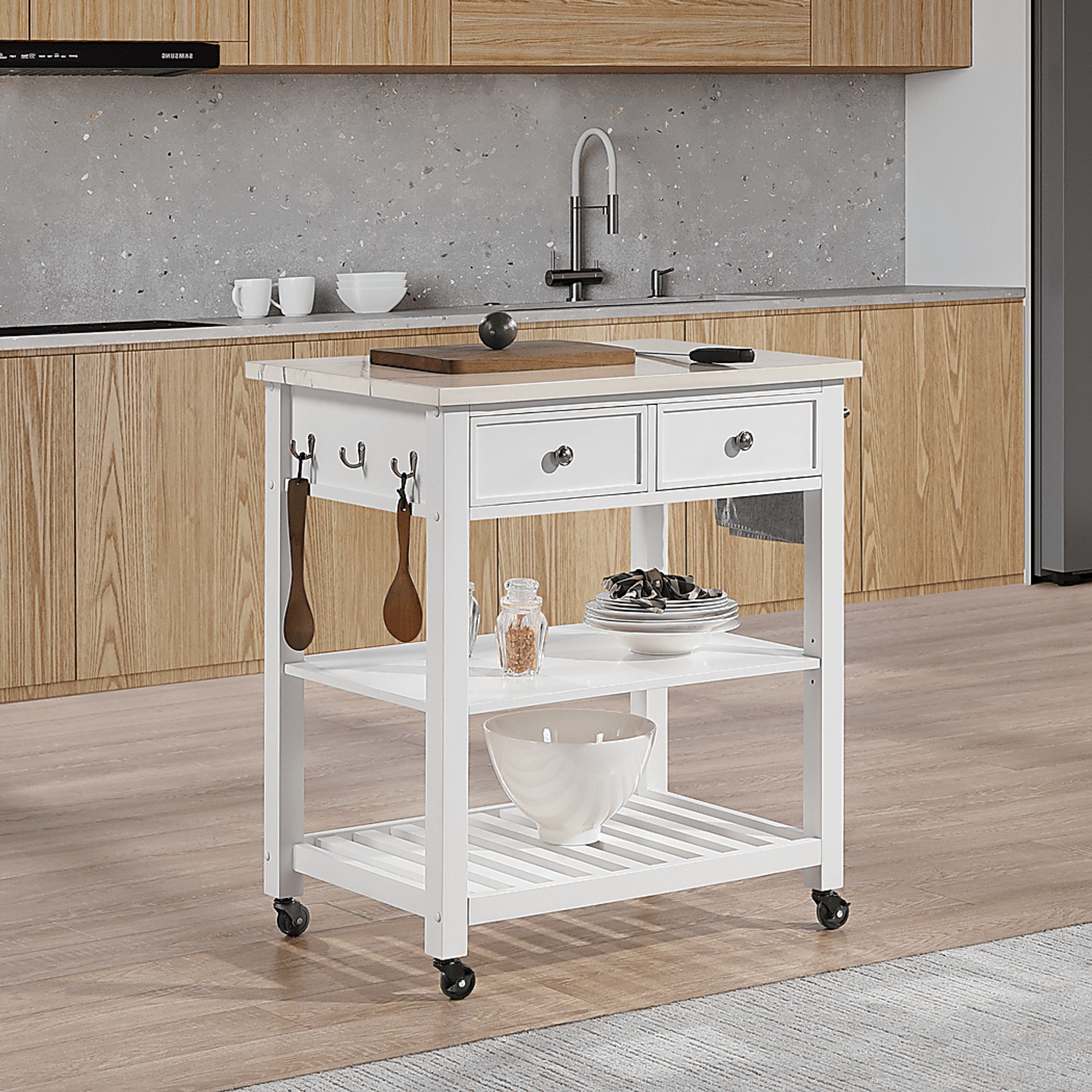 Leski White Kitchen Cart - Image 2