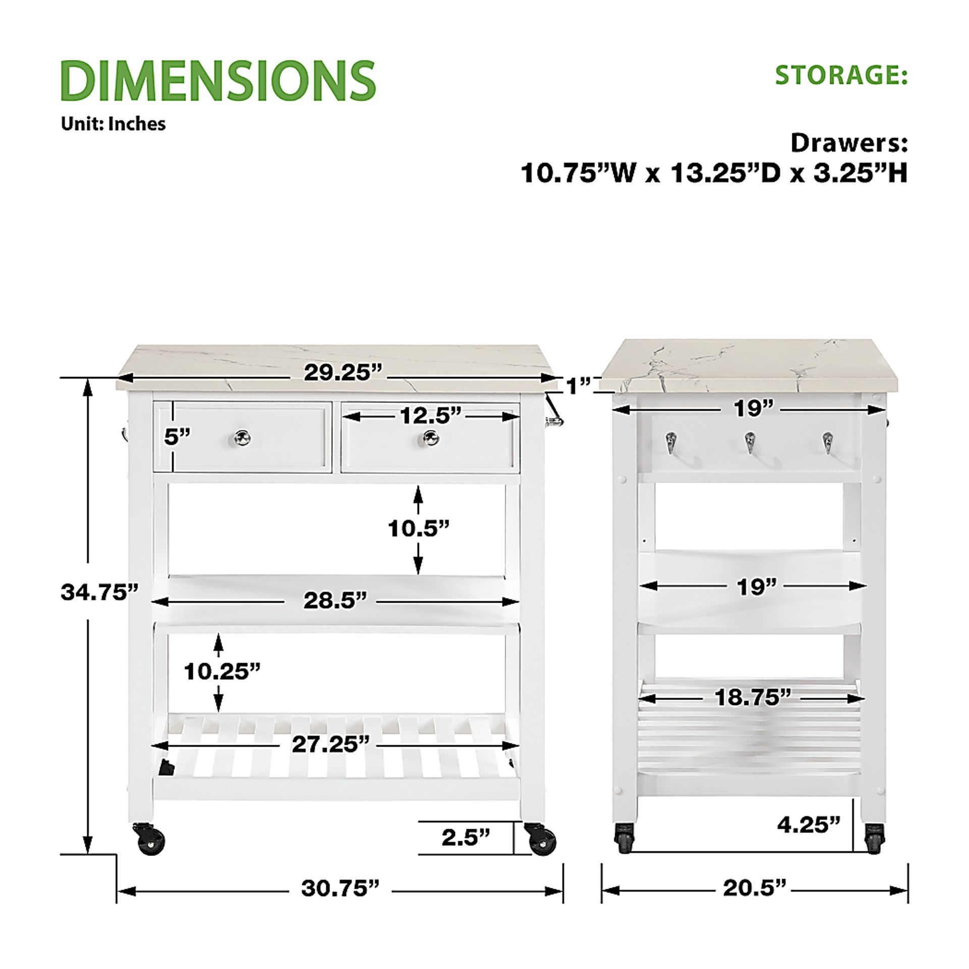 Leski White Kitchen Cart - Image 5