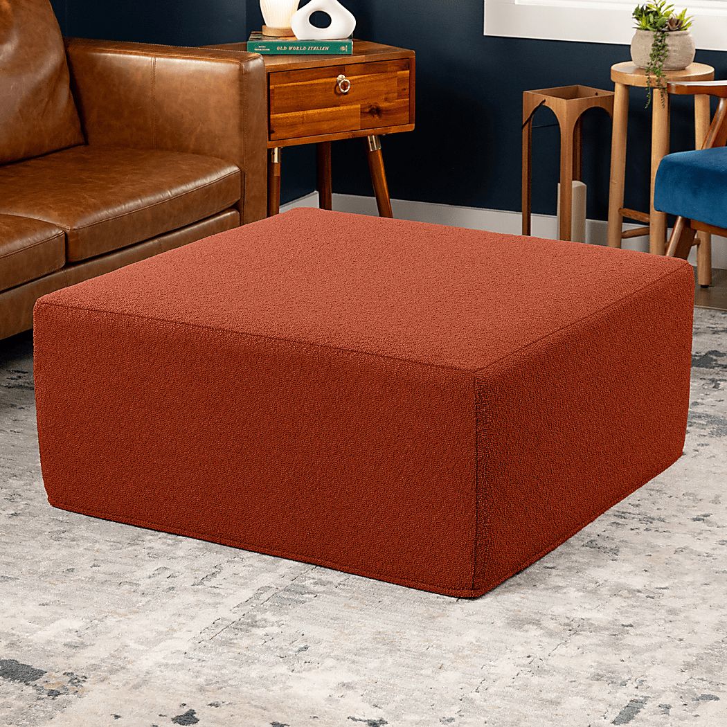 Meritalia orange ottoman オットマン　イタリア Lesusa II Terracotta Orange Polyester Fabric Ottoman | Rooms to Go