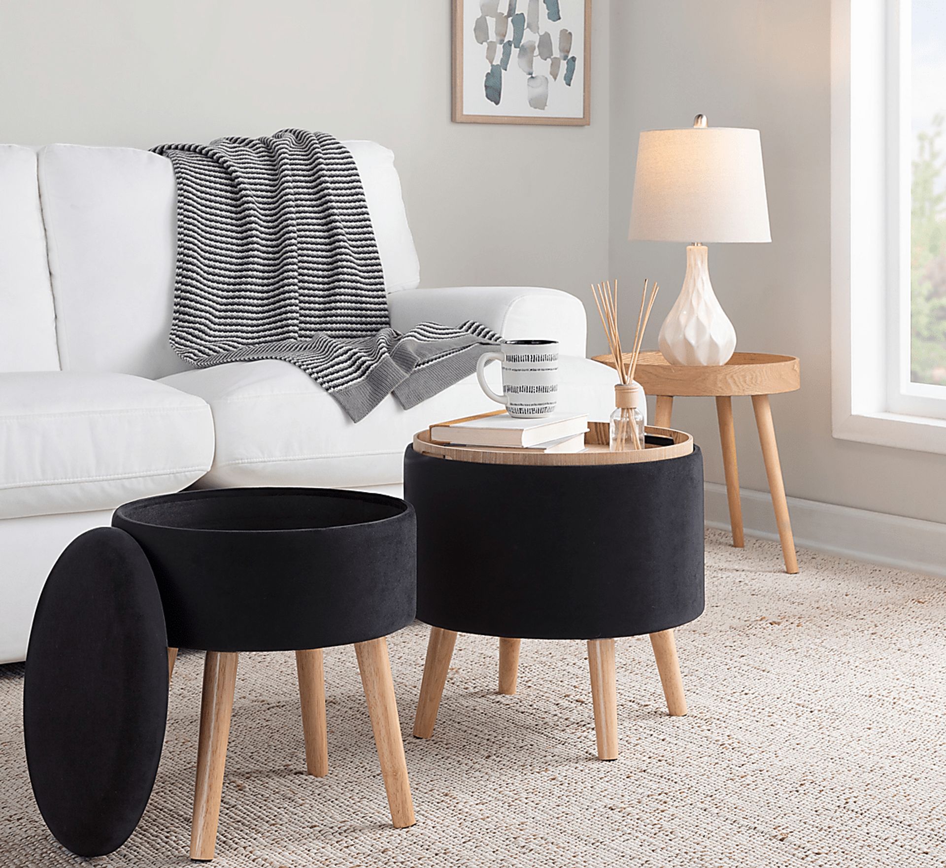 Leverde Black Ottoman, Set of 2 - Image 2