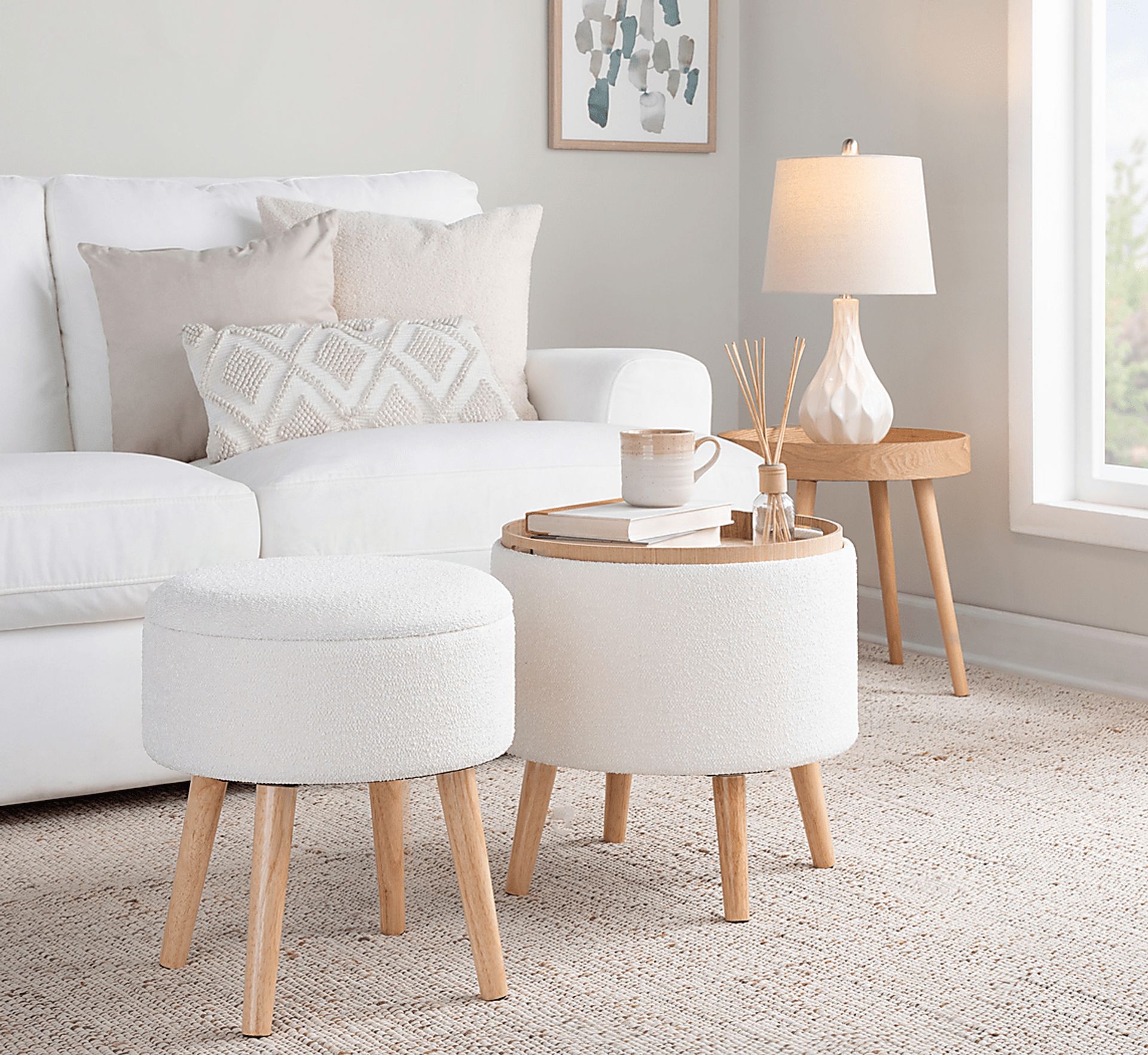 Leverde Cream Ottoman, Set of 2 - Image 2