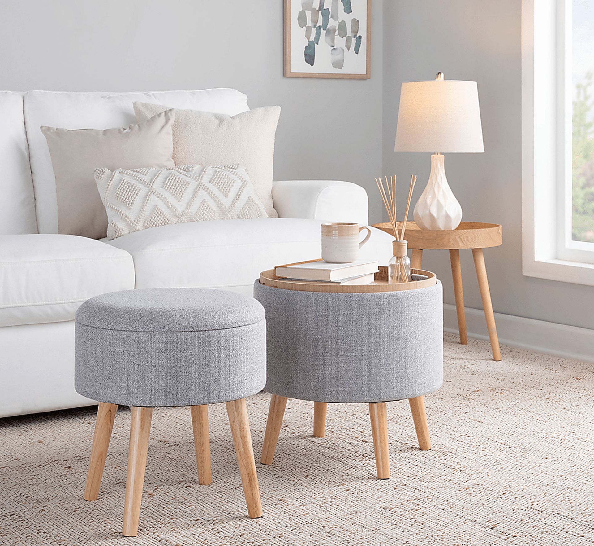 Leverde Light Gray Ottoman, Set of 2 - Image 2