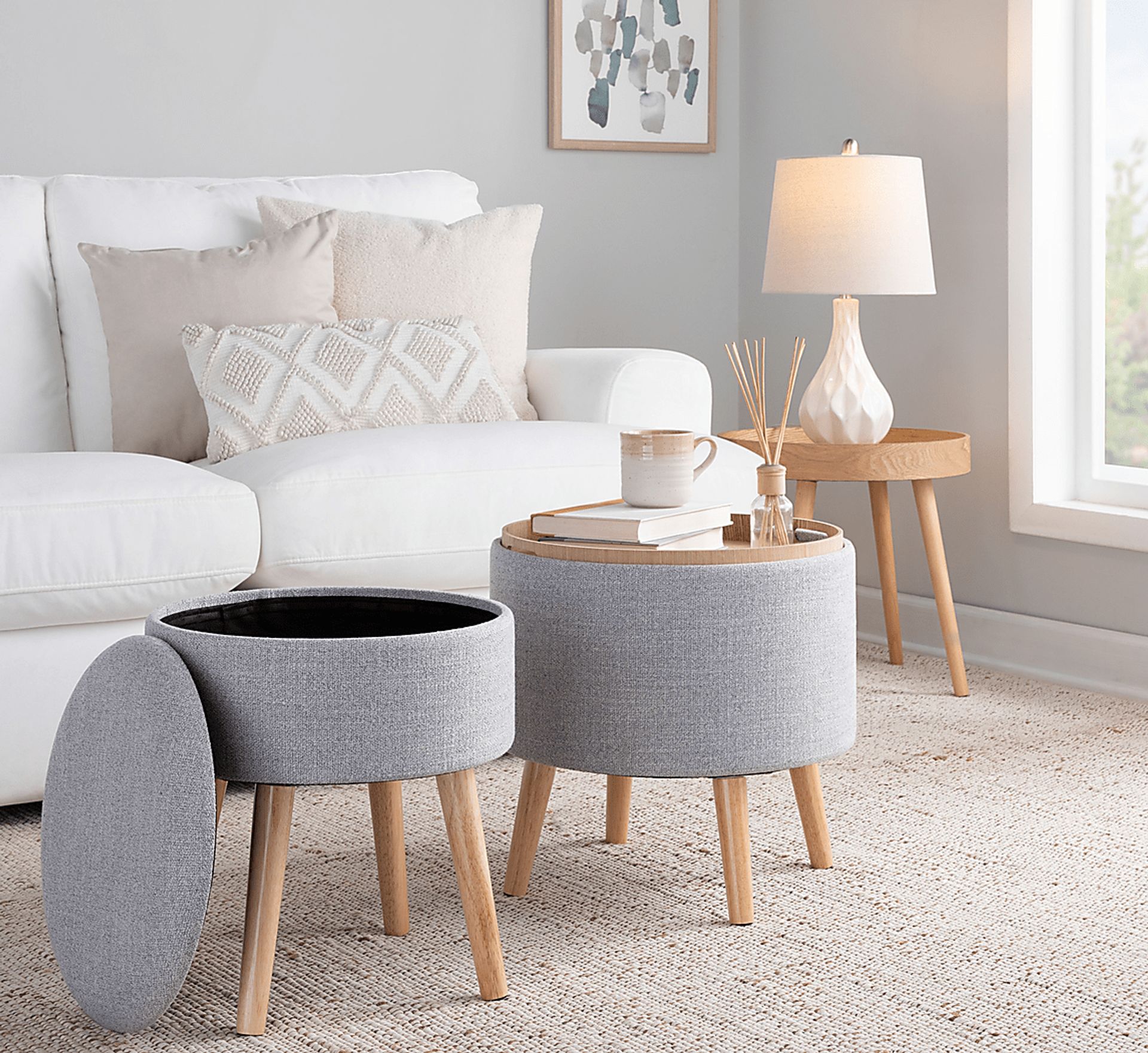 Leverde Light Gray Ottoman, Set of 2 - Image 3
