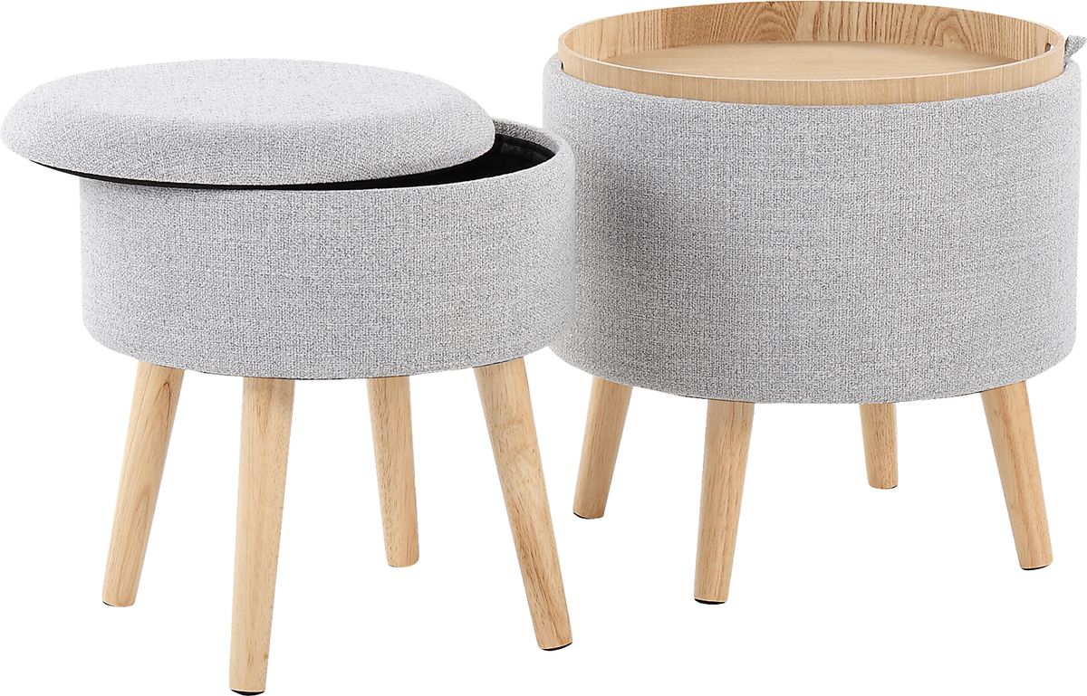 Leverde Light Gray Polyester Fabric Ottoman, Set Of 2 | Rooms to Go