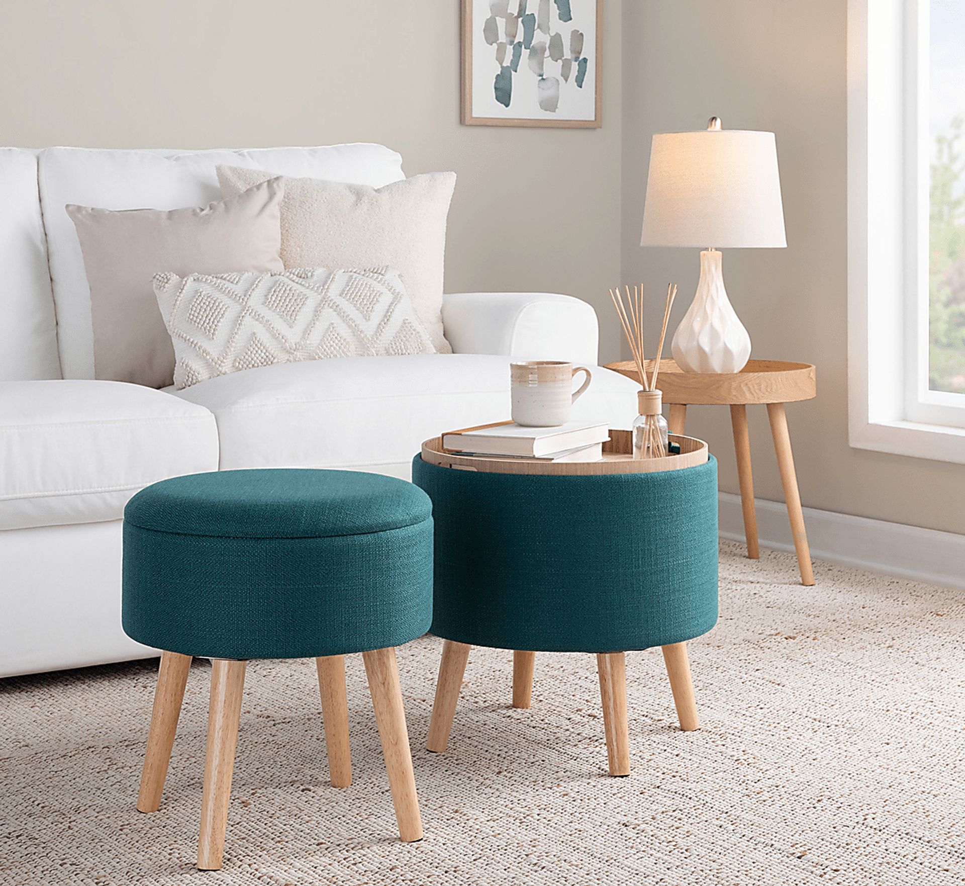 Leverde Teal Ottoman, Set of 2 - Image 2