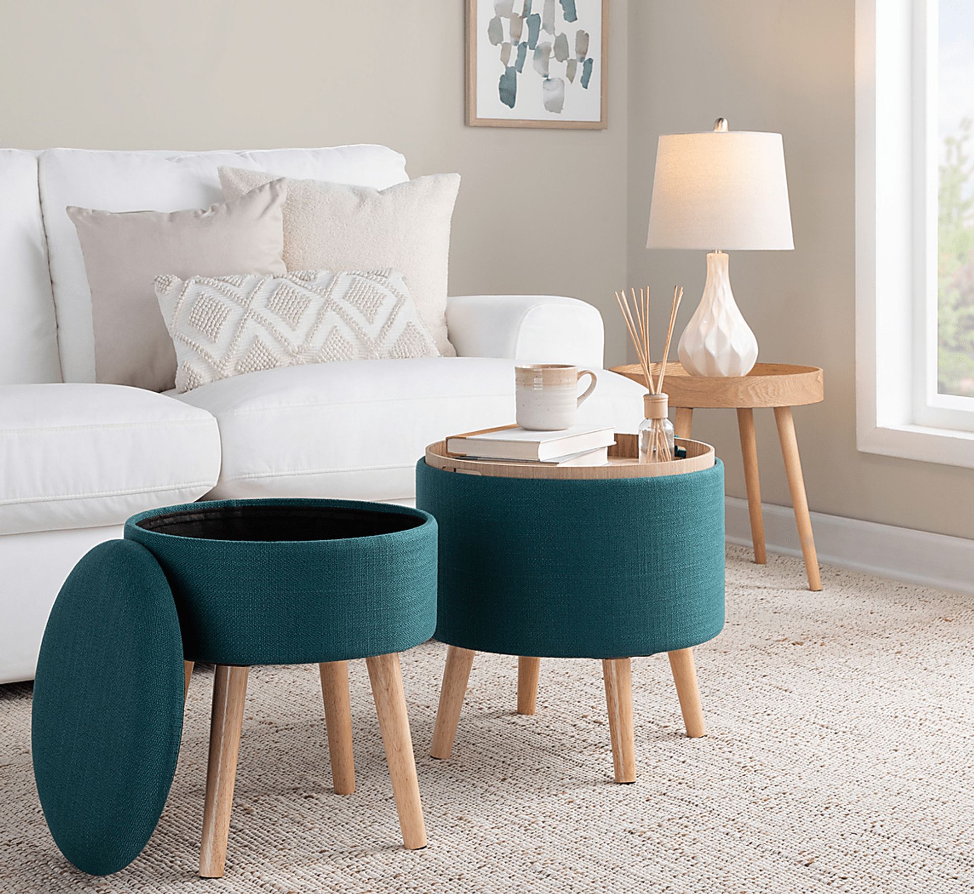 Leverde Teal Ottoman, Set of 2 - Image 3