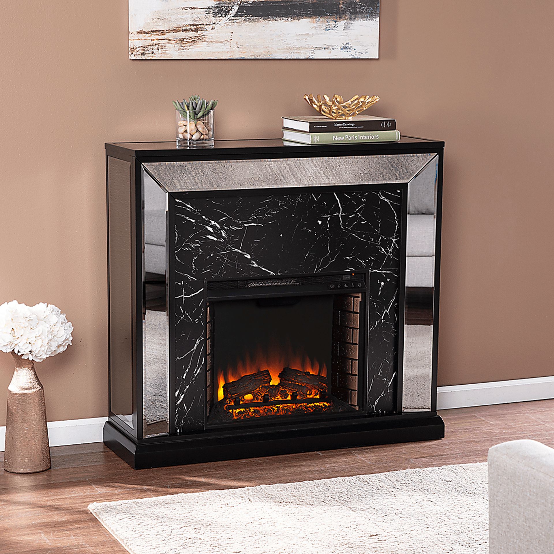 Levering II Black 44 in. Console, With Electric Log Fireplace - Image 6