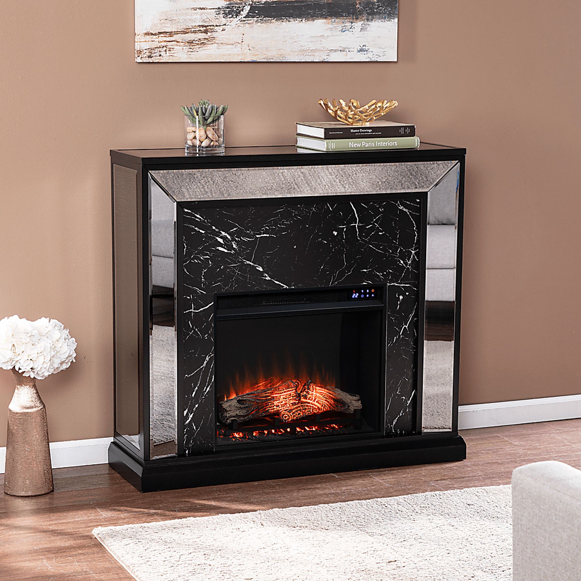 Levering IV Black 44 in. Console With Touch Panel Electric Log Fireplace - Image 5