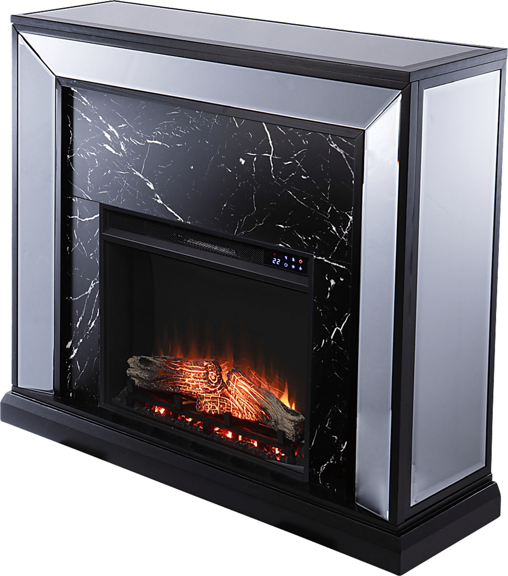 Levering IV Black 44 in. Console With Touch Panel Electric Log Fireplace - Image 1