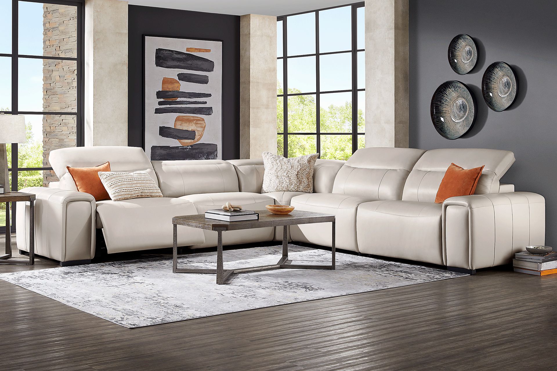 Lewellyn Dove Gray Leather 8 Pc Dual Power Reclining Sectional Living Room - Image 1