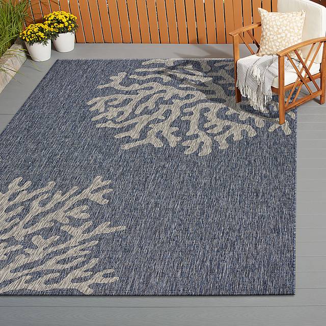 Lewine Navy 7'9 x 9'5 Indoor/Outdoor Rug - Thumbnail - Image 3