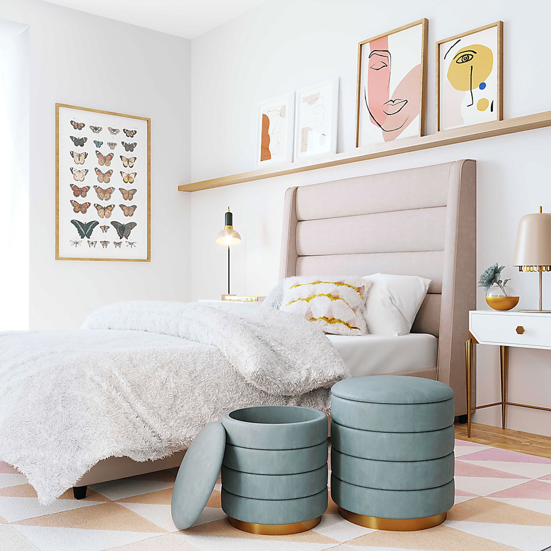 Leyte Blue Storage Ottoman, Set of 2 - Image 2