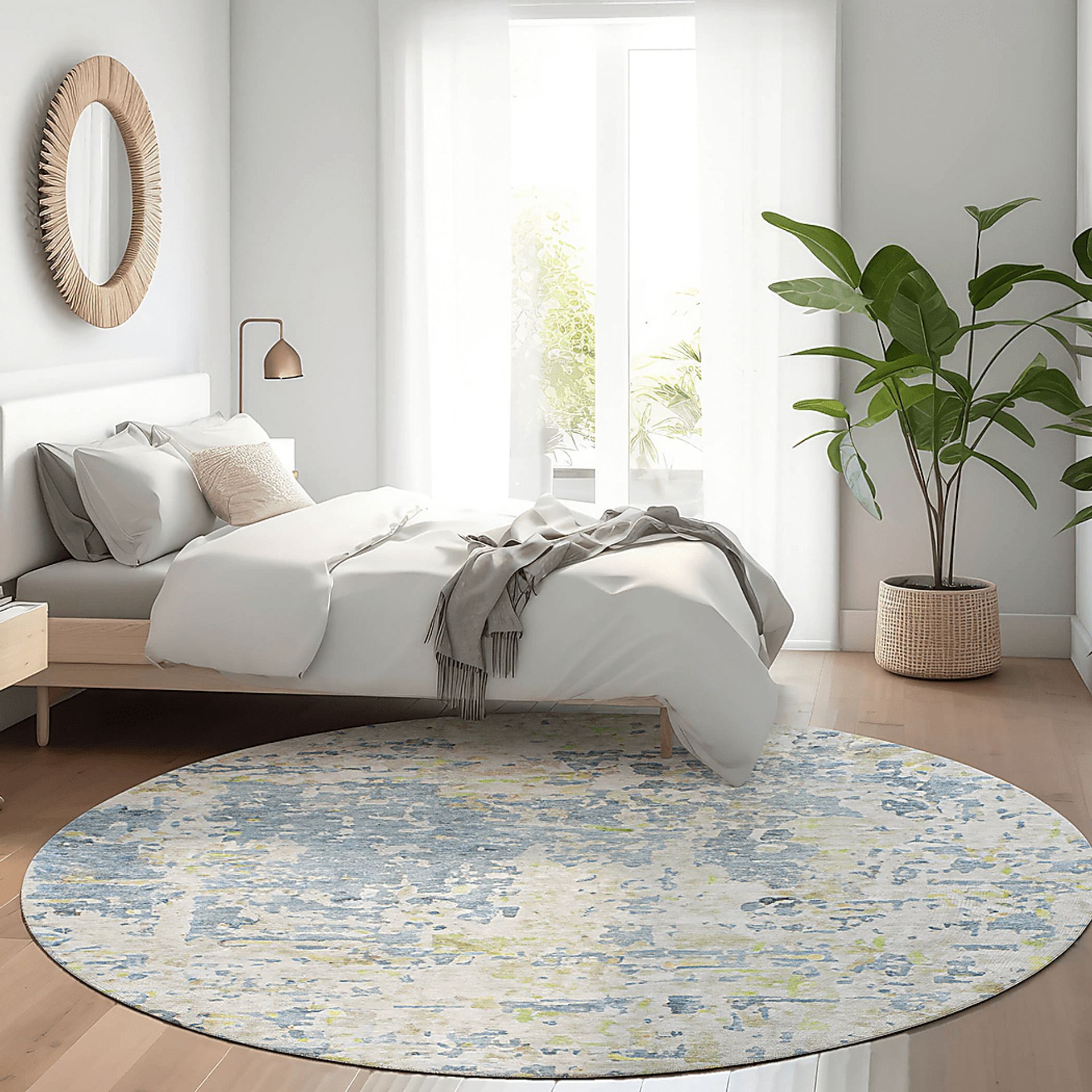 Liayah Blue 8' Round Machine Washable Rug - Image 2