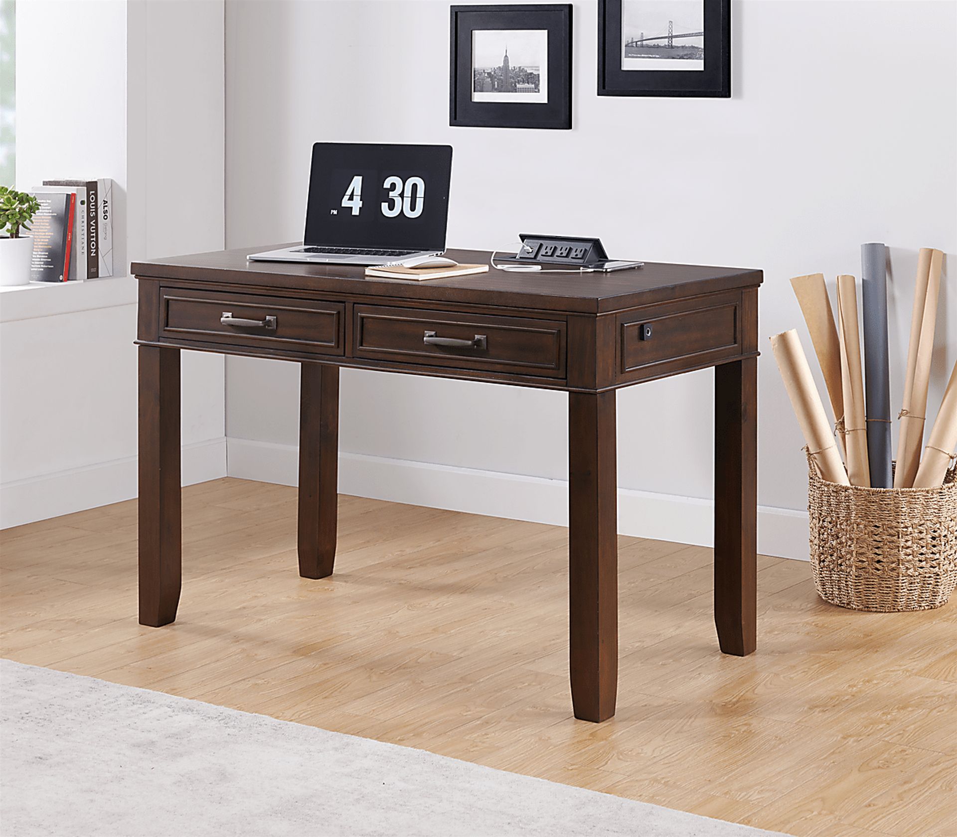 Lidemann Brown Desk with Fingerprint Lock - Image 9