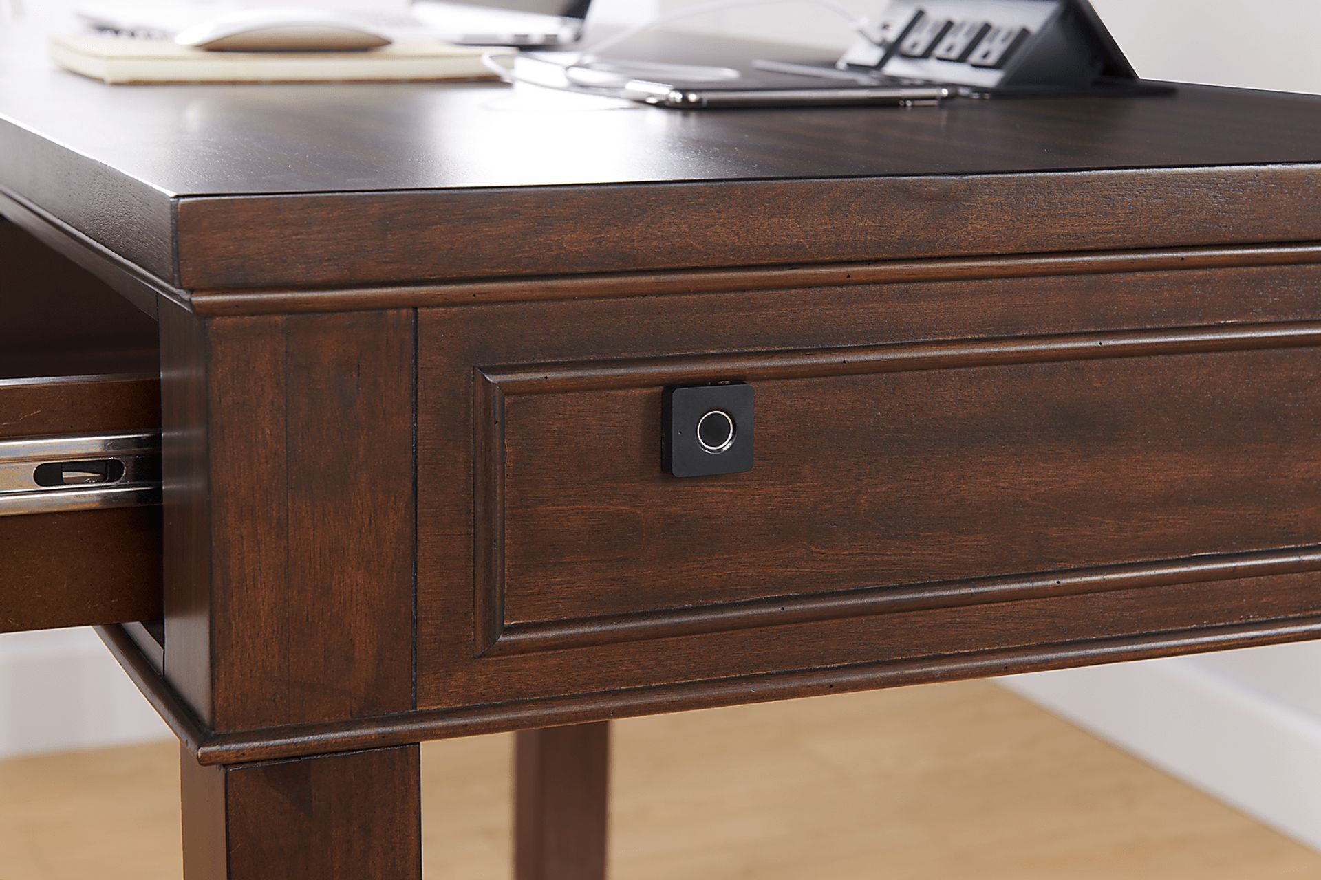 Lidemann Brown Desk with Fingerprint Lock - Image 7